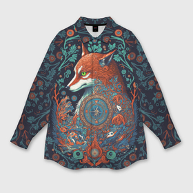 Мужская рубашка oversize 3D с принтом Рыжая лиса с орнаментом в Петрозаводске,  |  | Тематика изображения на принте: 