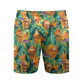Мужские шорты спортивные с принтом Африканские маски в джунглях в Тюмени,  |  | 