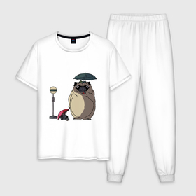 Мужская пижама хлопок с принтом Тоторо мопс в Петрозаводске, 100% хлопок | брюки и футболка прямого кроя, без карманов, на брюках мягкая резинка на поясе и по низу штанин
 | Тематика изображения на принте: 