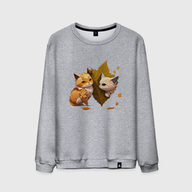 Мужской свитшот хлопок с принтом Осенние котята в листьях в Тюмени, 100% хлопок |  | Тематика изображения на принте: 