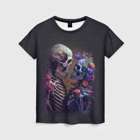 Женская футболка 3D с принтом Пара скелетов в Кировске, 100% полиэфир ( синтетическое хлопкоподобное полотно) | прямой крой, круглый вырез горловины, длина до линии бедер | 