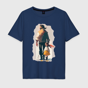 Мужская футболка хлопок Oversize с принтом Дочка и отец вместе в Новосибирске, 100% хлопок | свободный крой, круглый ворот, “спинка” длиннее передней части | 
