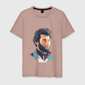 Мужская футболка хлопок с принтом Пушкин в современном стиле в Курске, 100% хлопок | прямой крой, круглый вырез горловины, длина до линии бедер, слегка спущенное плечо. | 