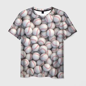 Мужская футболка 3D с принтом Бейсбольные мячи в Новосибирске, 100% полиэфир | прямой крой, круглый вырез горловины, длина до линии бедер | 