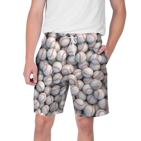 Мужские шорты 3D с принтом Бейсбольные мячи ,  полиэстер 100% | прямой крой, два кармана без застежек по бокам. Мягкая трикотажная резинка на поясе, внутри которой широкие завязки. Длина чуть выше колен | 