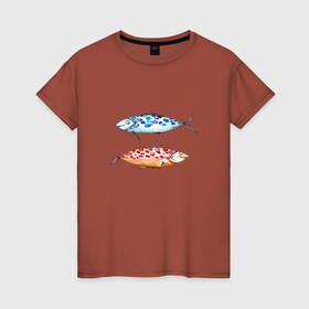 Женская футболка хлопок с принтом Две пятнистые рыбы , 100% хлопок | прямой крой, круглый вырез горловины, длина до линии бедер, слегка спущенное плечо | 