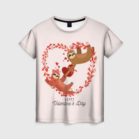 Женская футболка 3D с принтом Милая пара ленивцев в день святого валентина в Санкт-Петербурге, 100% полиэфир ( синтетическое хлопкоподобное полотно) | прямой крой, круглый вырез горловины, длина до линии бедер | 