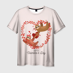 Мужская футболка 3D с принтом Милая пара ленивцев в день святого валентина в Санкт-Петербурге, 100% полиэфир | прямой крой, круглый вырез горловины, длина до линии бедер | Тематика изображения на принте: 
