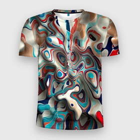 Мужская футболка 3D Slim с принтом Волны   краски в Петрозаводске, 100% полиэстер с улучшенными характеристиками | приталенный силуэт, круглая горловина, широкие плечи, сужается к линии бедра | Тематика изображения на принте: 