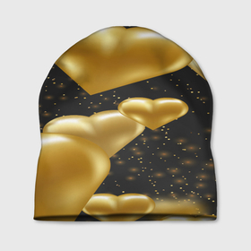 Шапка 3D с принтом Золотые сердца на день святого валентина фон в Белгороде, 100% полиэстер | универсальный размер, печать по всей поверхности изделия | 
