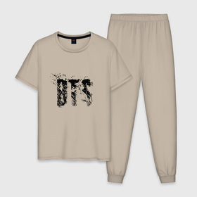 Мужская пижама хлопок с принтом BTS logo , 100% хлопок | брюки и футболка прямого кроя, без карманов, на брюках мягкая резинка на поясе и по низу штанин
 | Тематика изображения на принте: 