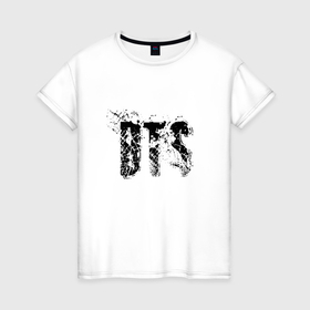 Женская футболка хлопок с принтом BTS logo в Кировске, 100% хлопок | прямой крой, круглый вырез горловины, длина до линии бедер, слегка спущенное плечо | 