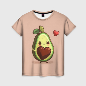 Женская футболка 3D с принтом Влюбленная авокадо   парные в Тюмени, 100% полиэфир ( синтетическое хлопкоподобное полотно) | прямой крой, круглый вырез горловины, длина до линии бедер | 
