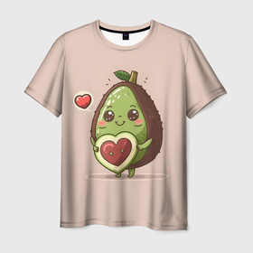 Мужская футболка 3D с принтом Влюбленный авокадо   парные в Курске, 100% полиэфир | прямой крой, круглый вырез горловины, длина до линии бедер | 