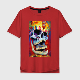 Мужская футболка хлопок Oversize с принтом Crazy skull   нейросеть   art в Кировске, 100% хлопок | свободный крой, круглый ворот, “спинка” длиннее передней части | Тематика изображения на принте: 