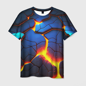 Мужская футболка 3D с принтом Яркая неоновая лава, разломы в Екатеринбурге, 100% полиэфир | прямой крой, круглый вырез горловины, длина до линии бедер | 
