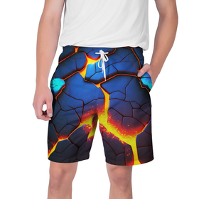 Мужские шорты 3D с принтом Яркая неоновая лава, разломы ,  полиэстер 100% | прямой крой, два кармана без застежек по бокам. Мягкая трикотажная резинка на поясе, внутри которой широкие завязки. Длина чуть выше колен | 