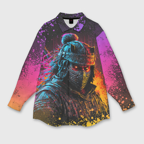 Мужская рубашка oversize 3D с принтом Адский самурай в Санкт-Петербурге,  |  | 