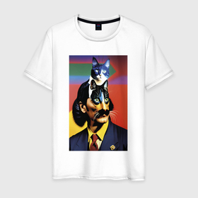 Мужская футболка хлопок с принтом Кошачья мечта Сальвадора Дали   нейросеть   joke в Екатеринбурге, 100% хлопок | прямой крой, круглый вырез горловины, длина до линии бедер, слегка спущенное плечо. | 