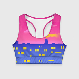 Женский спортивный топ 3D с принтом Город на фоне розового неба в Петрозаводске, 82% полиэстер, 18% спандекс Ткань безопасна для здоровья, позволяет коже дышать, не мнется и не растягивается |  | 