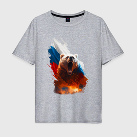 Мужская футболка хлопок Oversize с принтом Злой русский медведь , 100% хлопок | свободный крой, круглый ворот, “спинка” длиннее передней части | Тематика изображения на принте: 