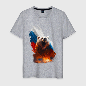 Мужская футболка хлопок с принтом Злой русский медведь в Белгороде, 100% хлопок | прямой крой, круглый вырез горловины, длина до линии бедер, слегка спущенное плечо. | 