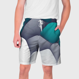 Мужские шорты 3D с принтом Серо бело синий каменный паттерн в Кировске,  полиэстер 100% | прямой крой, два кармана без застежек по бокам. Мягкая трикотажная резинка на поясе, внутри которой широкие завязки. Длина чуть выше колен | 