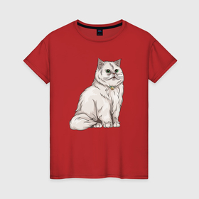 Женская футболка хлопок с принтом Персидский кот в Тюмени, 100% хлопок | прямой крой, круглый вырез горловины, длина до линии бедер, слегка спущенное плечо | 