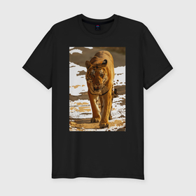 Мужская футболка хлопок Slim с принтом Походка тигра в Петрозаводске, 92% хлопок, 8% лайкра | приталенный силуэт, круглый вырез ворота, длина до линии бедра, короткий рукав | 