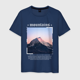 Мужская футболка хлопок с принтом Горы mountains в Рязани, 100% хлопок | прямой крой, круглый вырез горловины, длина до линии бедер, слегка спущенное плечо. | 