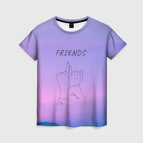 Женская футболка 3D с принтом Friends   Jimin and Taehyung BTS в Екатеринбурге, 100% полиэфир ( синтетическое хлопкоподобное полотно) | прямой крой, круглый вырез горловины, длина до линии бедер | 