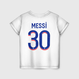 Детская футболка 3D с принтом Лионель Месси форма PSG 22 23 в Кировске, 100% гипоаллергенный полиэфир | прямой крой, круглый вырез горловины, длина до линии бедер, чуть спущенное плечо, ткань немного тянется | 