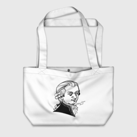 Пляжная сумка 3D с принтом Вольфганг Амадей Моцарт, графический портрет композитора в Екатеринбурге, 100% полиэстер | застегивается на металлическую кнопку; внутренний карман застегивается на молнию. Стенки укреплены специальным мягким материалом, чтобы защитить содержимое от несильных ударов
 | 