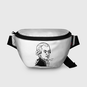 Поясная сумка 3D с принтом Вольфганг Амадей Моцарт, графический портрет композитора в Новосибирске, 100% полиэстер | плотная ткань, ремень с регулируемой длиной, внутри несколько карманов для мелочей, основное отделение и карман с обратной стороны сумки застегиваются на молнию | 