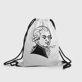 Рюкзак-мешок 3D с принтом Вольфганг Амадей Моцарт, графический портрет композитора в Курске, 100% полиэстер | плотность ткани — 200 г/м2, размер — 35 х 45 см; лямки — толстые шнурки, застежка на шнуровке, без карманов и подкладки | 