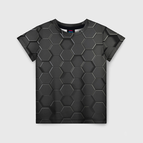 Детская футболка 3D с принтом Abstraction hexagon grey в Кировске, 100% гипоаллергенный полиэфир | прямой крой, круглый вырез горловины, длина до линии бедер, чуть спущенное плечо, ткань немного тянется | 