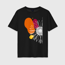 Женская футболка хлопок Oversize с принтом Подсолнух с цветными пятнами в Новосибирске, 100% хлопок | свободный крой, круглый ворот, спущенный рукав, длина до линии бедер
 | 