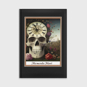 Ежедневник с принтом Memento Mori, череп, часы и цветы, в рамке в Белгороде,  |  | Тематика изображения на принте: 