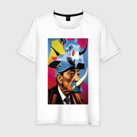 Мужская футболка хлопок с принтом Носорог Сальвадора Дали   нейросеть   сюрреализм в Белгороде, 100% хлопок | прямой крой, круглый вырез горловины, длина до линии бедер, слегка спущенное плечо. | 