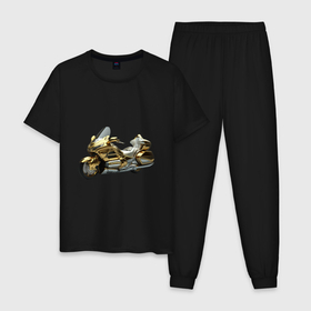 Мужская пижама хлопок с принтом Золотой мотоцикл в Тюмени, 100% хлопок | брюки и футболка прямого кроя, без карманов, на брюках мягкая резинка на поясе и по низу штанин
 | 