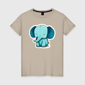 Женская футболка хлопок с принтом Милый слон в Петрозаводске, 100% хлопок | прямой крой, круглый вырез горловины, длина до линии бедер, слегка спущенное плечо | 