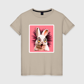 Женская футболка хлопок с принтом Кролик в очках в шоке в Екатеринбурге, 100% хлопок | прямой крой, круглый вырез горловины, длина до линии бедер, слегка спущенное плечо | 