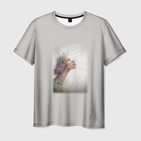 Мужская футболка 3D с принтом Девушка одуванчик , 100% полиэфир | прямой крой, круглый вырез горловины, длина до линии бедер | 