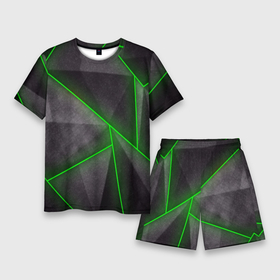 Мужской костюм с шортами 3D с принтом Stripes Abstract green ,  |  | Тематика изображения на принте: 