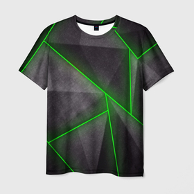 Мужская футболка 3D с принтом Stripes Abstract green , 100% полиэфир | прямой крой, круглый вырез горловины, длина до линии бедер | Тематика изображения на принте: 