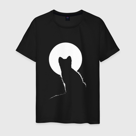 Мужская футболка хлопок с принтом Силуэт котика в Белгороде, 100% хлопок | прямой крой, круглый вырез горловины, длина до линии бедер, слегка спущенное плечо. | 