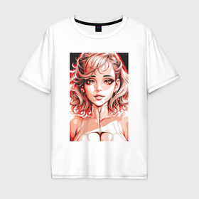 Мужская футболка хлопок Oversize с принтом Нейро девушка в Екатеринбурге, 100% хлопок | свободный крой, круглый ворот, “спинка” длиннее передней части | 