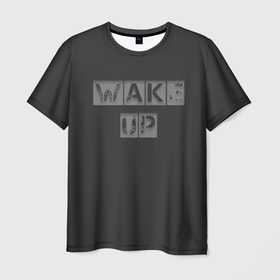Мужская футболка 3D с принтом wake up в Санкт-Петербурге, 100% полиэфир | прямой крой, круглый вырез горловины, длина до линии бедер | 