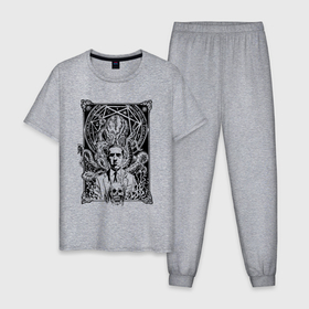 Мужская пижама хлопок с принтом Лавкрафт+Ктулху , 100% хлопок | брюки и футболка прямого кроя, без карманов, на брюках мягкая резинка на поясе и по низу штанин
 | 