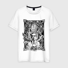 Мужская футболка хлопок с принтом Лавкрафт+Ктулху в Курске, 100% хлопок | прямой крой, круглый вырез горловины, длина до линии бедер, слегка спущенное плечо. | 